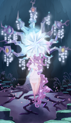 Size: 600x1036 | Tagged: safe, artist:gashiboka, imported from derpibooru, tree of harmony, oc, oc only, oc:harmony (heilos), pony, elements of harmony, everfree tarot, major arcana, solo, tarot, tarot card, the high priestess, watermark