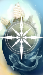 Size: 600x1036 | Tagged: safe, artist:gashiboka, imported from derpibooru, merpony, pony, bubble, compass rose, deviantart watermark, everfree tarot, major arcana, ocean, sea ponies, ship, swimming, tarot, tarot card, underwater, water, watermark, wheel of fortune