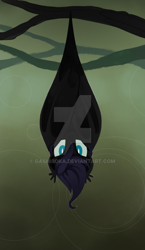 Size: 600x1036 | Tagged: safe, artist:gashiboka, imported from derpibooru, bat pony, pony, everfree tarot, hanging, major arcana, obtrusive watermark, solo, tarot, tarot card, the hanged man, watermark