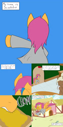 Size: 1600x3200 | Tagged: safe, artist:jake heritagu, imported from derpibooru, scootaloo, oc, oc:sandy hooves, pony, comic:ask motherly scootaloo, buttered toast, comic, hairpin, motherly scootaloo, mug, plate, scootaloo can fly, sweatshirt, table