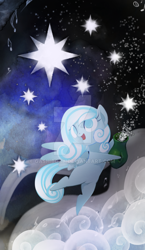 Size: 600x1036 | Tagged: safe, artist:gashiboka, imported from derpibooru, oc, oc only, oc:snowdrop, pegasus, pony, cloud, everfree tarot, jug, major arcana, music notes, solo, stars, tarot, tarot card, the star, watermark