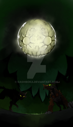 Size: 600x1036 | Tagged: safe, artist:gashiboka, imported from derpibooru, timber wolf, everfree tarot, major arcana, moon, night, tarot, tarot card, watermark