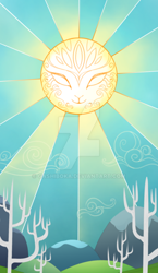 Size: 600x1036 | Tagged: safe, artist:gashiboka, imported from derpibooru, everfree tarot, major arcana, mountain, no pony, sun, tarot, tarot card, tree, watermark