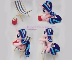 Size: 3080x2560 | Tagged: safe, artist:epicrainbowcrafts, imported from derpibooru, starlight glimmer, pony, beach chair, chair, food, high res, irl, photo, plushie, popcorn, solo