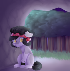 Size: 4300x4405 | Tagged: safe, artist:shiromidorii, imported from derpibooru, oc, oc only, oc:brody, earth pony, pony, absurd resolution, bandana, colt, crying, male, sad, sitting, solo, tree