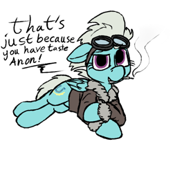 Size: 600x600 | Tagged: safe, artist:thebathwaterhero, imported from derpibooru, fleetfoot, pegasus, pony, bomber jacket, cigarette, clothes, female, goggles, jacket, simple background, smoking, solo, transparent background