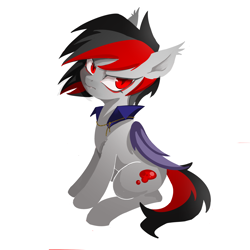 Size: 3200x3200 | Tagged: safe, artist:renokim, imported from derpibooru, oc, oc only, oc:bloody fudge, bat pony, pony, bat pony oc, female, mare, serious, serious face, simple background, sitting, solo, white background