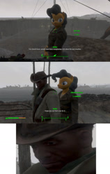 Size: 1366x2164 | Tagged: safe, imported from derpibooru, anthro, 3d, fallout 4, personal space invasion, preston garvey, reaction