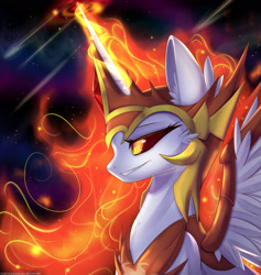 Size: 1800x1900 | Tagged: safe, artist:togeticisa, imported from derpibooru, daybreaker, alicorn, pony, a royal problem, bust, evil grin, female, grin, mane of fire, mare, portrait, smiling, solo