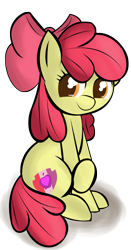 Size: 1523x2909 | Tagged: safe, artist:skyflys, imported from derpibooru, apple bloom, pony, adorabloom, apple bloom's bow, bow, colored pupils, crossed hooves, cute, female, filly, hair bow, looking at you, shy, simple background, sitting, solo