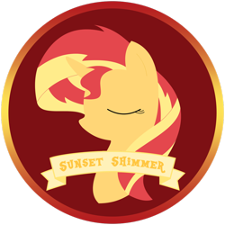 Size: 1024x1024 | Tagged: safe, artist:xxmaxterxx, imported from derpibooru, sunset shimmer, pony, unicorn, button, female, mare, old banner, solo