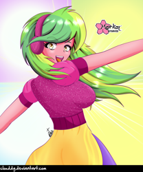 Size: 832x1000 | Tagged: safe, artist:clouddg, imported from derpibooru, lemon zest, dance magic, equestria girls, spoiler:eqg specials, clothes, female, headphones, simple background, smiling, solo