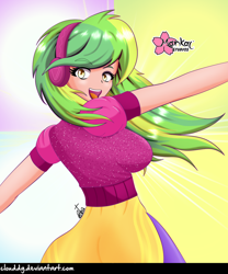 Size: 832x1000 | Tagged: safe, artist:clouddg, imported from derpibooru, lemon zest, human, dance magic, equestria girls, spoiler:eqg specials, clothes, female, headphones, humanized, simple background, smiling, solo