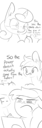 Size: 1650x4950 | Tagged: safe, artist:tjpones, imported from derpibooru, princess flurry heart, oc, oc:tater trot, alicorn, earth pony, pony, clipboard, comic, copper, dialogue, ear fluff, epic fail, f-, fail, female, food, glasses, grades, grayscale, monochrome, nerd, nerdy heart, potato, potato battery, school, science, simple background, white background, zinc