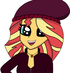 Size: 1302x1370 | Tagged: safe, artist:somedrawer, imported from derpibooru, sunset shimmer, equestria girls, beanie, clothes, female, hat, simple background, solo