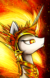 Size: 3300x5100 | Tagged: safe, artist:flamevulture17, imported from derpibooru, daybreaker, alicorn, pony, a royal problem, beautiful, female, helmet, mare, slit eyes, slit pupils, solo, white sclera