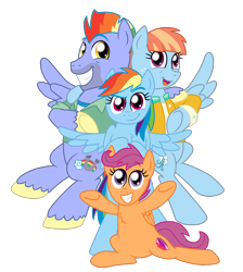 Size: 1850x2066 | Tagged: safe, artist:crazynutbob, imported from derpibooru, bow hothoof, rainbow dash, scootaloo, windy whistles, pony, chest fluff, family, female, honorary sister, rainbow dash's parents, simple background, transparent background