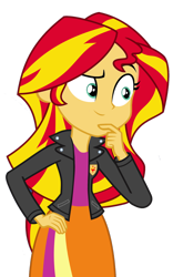 Size: 706x1131 | Tagged: safe, artist:zmcthehero343mc, imported from derpibooru, sunset shimmer, equestria girls, clothes, female, hand on chin, simple background, skirt, solo, transparent background, vector