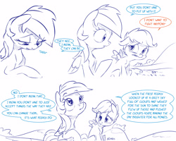 Size: 5000x4000 | Tagged: safe, artist:dilarus, deleted from derpibooru, imported from derpibooru, rainbow dash, scootaloo, pony, comic:the only one, comic, female, monochrome, partial color