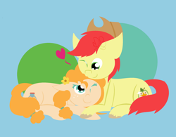 Size: 2152x1676 | Tagged: safe, artist:deerbutt, imported from derpibooru, bright mac, pear butter, pony, the perfect pear, brightbutter, couple, cuddling, shipping