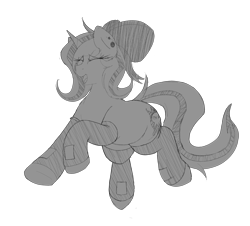 Size: 3000x2714 | Tagged: safe, artist:codras, imported from derpibooru, oc, oc only, oc:lilith, pony, unicorn, bow, clothes, ear piercing, earring, female, gloves, hair bow, jewelry, latex gloves, mare, monochrome, open mouth, piercing, smiling, solo