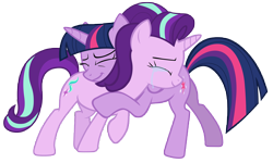 Size: 11700x7000 | Tagged: safe, artist:tardifice, imported from derpibooru, starlight glimmer, twilight sparkle, alicorn, pony, unicorn, celestial advice, absurd resolution, crying, duo, duo female, eyes closed, female, hug, mare, show accurate, simple background, smiling, tears of joy, transparent background, twilight sparkle (alicorn), vector