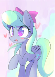 Size: 2349x3300 | Tagged: safe, artist:kawaiipony2, imported from derpibooru, flitter, pegasus, pony, bow, cute, female, flitterbetes, hair bow, heart, mare, smiling, solo