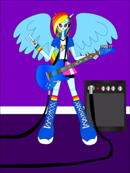 Size: 1868x2466 | Tagged: safe, artist:dykroon-chan, imported from derpibooru, rainbow dash, equestria girls, rainbow rocks, amplifier, electric guitar, female, guitar, musical instrument, ponied up, solo