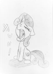 Size: 2482x3413 | Tagged: safe, artist:otakuponi, imported from derpibooru, sweetie belle, pony, female, sitting, solo, traditional art, yawn