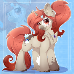 Size: 1600x1600 | Tagged: safe, artist:pvrii, artist:silent-shadow-wolf, imported from derpibooru, oc, oc only, oc:cassidy, pony, unicorn, chest fluff, cute, female, gift art, jewelry, looking at you, mare, pendant, smiling, solo, unshorn fetlocks, zoom layer