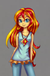 Size: 1975x3001 | Tagged: safe, artist:0okami-0ni, imported from derpibooru, sunset shimmer, equestria girls, clothes, cute, female, looking at you, shimmerbetes, smiling, solo, tanktop