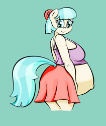 Size: 1765x2089 | Tagged: safe, artist:funble, color edit, colorist:lurkerden, edit, imported from derpibooru, coco pommel, anthro, belly, big belly, clothes, coco preggo, colored, female, hyper, hyper pregnancy, looking at you, pregnant, skirt, solo