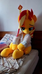 Size: 546x960 | Tagged: safe, artist:ec31314, artist:nekokevin, imported from derpibooru, sunset shimmer, pony, unicorn, irl, lidded eyes, life size, photo, plushie