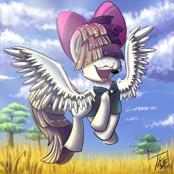 Size: 1280x1280 | Tagged: safe, artist:wildpaws, imported from derpibooru, songbird serenade, pegasus, pony, my little pony: the movie, female, flying, headworn microphone, mare, microphone, singing, solo, spread wings, wings