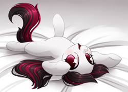 Size: 2700x1950 | Tagged: source needed, safe, artist:starshinebeast, imported from derpibooru, oc, oc only, oc:electra sparks, pony, cute, female, looking at you, mare, on back, simple background, solo, upside down