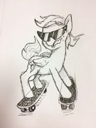 Size: 960x1280 | Tagged: safe, artist:docwario, imported from derpibooru, rainbow dash, pony, awesome, cool, skateboard, sunglasses, tongue out, traditional art