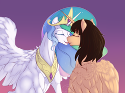 Size: 3311x2480 | Tagged: safe, artist:immaturegirl, imported from derpibooru, princess celestia, oc, oc:spring beauty, alicorn, pony, alicorn oc, canon x oc, female, kissing, lesbian, shipping