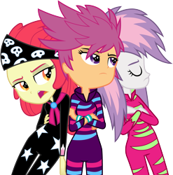 Size: 3001x3043 | Tagged: safe, artist:cloudy glow, artist:cloudyglow, imported from derpibooru, apple bloom, scootaloo, sweetie belle, equestria girls, rainbow rocks, bandana, bored, clothes, cutie mark crusaders, eyes closed, female, open mouth, show stopper outfits, simple background, transparent background, trio, trio female, vector