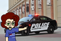 Size: 999x665 | Tagged: safe, artist:/d/non, imported from derpibooru, oc, oc only, oc:reuben, satyr, car, irl, male, parent:cheese sandwich, photo, police car, real life background