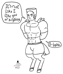 Size: 1269x1500 | Tagged: safe, artist:oneovertwo, imported from derpibooru, oc, oc only, oc:herc, satyr, muscles, parent:bulk biceps, tsundere