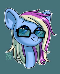 Size: 875x1080 | Tagged: safe, artist:piggybox, imported from derpibooru, oc, oc only, oc:eve scintilla, pony, bust, glasses, portrait, solo