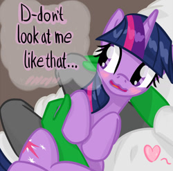 Size: 1200x1185 | Tagged: source needed, safe, artist:yukkuripalehorse, imported from derpibooru, twilight sparkle, oc, oc:anon, alicorn, pony, blushing, cute, daaaaaaaaaaaw, dialogue, female, holding a pony, text, twiabetes, twilight sparkle (alicorn), yukkuripalehorse is trying to murder us