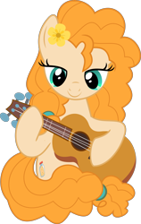 Size: 3781x5968 | Tagged: safe, artist:jhayarr23, imported from derpibooru, pear butter, earth pony, pony, the perfect pear, acoustic guitar, female, flower, flower in hair, guitar, lidded eyes, mare, musical instrument, simple background, smiling, solo, transparent background, vector