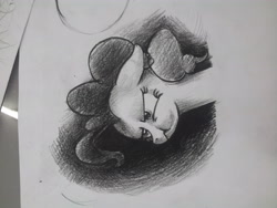 Size: 3264x2448 | Tagged: safe, artist:jchu9151, imported from derpibooru, pinkie pie, pony, angry, bust, female, grayscale, monochrome, pencil drawing, portrait, sideways image, solo, traditional art