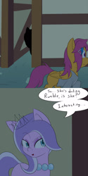 Size: 800x1600 | Tagged: safe, artist:jake heritagu, imported from derpibooru, diamond tiara, scootaloo, pony, comic:ask motherly scootaloo, comic, hairpin, motherly scootaloo, silhouette, sweatshirt