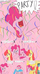 Size: 2400x4400 | Tagged: safe, artist:jake heritagu, imported from derpibooru, apple bloom, pinkie pie, pony, comic:ask motherly scootaloo, balloon, birthday party, cake, comic, confetti, food, hat, ice cream, party, party hat, singing, streamers, sugarcube corner