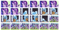 Size: 736x380 | Tagged: safe, edit, edited screencap, imported from derpibooru, screencap, spike, starlight glimmer, trixie, twilight sparkle, twilight sparkle (alicorn), alicorn, dragon, pony, unicorn, equestria daily, to where and back again, collage, cropped, female, male, mare, trixie's wagon, wagon