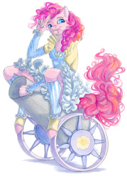 Size: 715x1000 | Tagged: safe, artist:chasingthesilverstag, imported from derpibooru, pinkie pie, anthro, earth pony, unguligrade anthro, clothes, female, mare, party cannon, simple background, smiling, tongue out, traditional art, white background