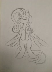Size: 2269x3141 | Tagged: safe, artist:pink-pone, imported from derpibooru, fluttershy, pony, bipedal, female, high res, monochrome, solo, traditional art