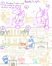 Size: 4779x6013 | Tagged: safe, artist:adorkabletwilightandfriends, imported from derpibooru, lyra heartstrings, mayor mare, moondancer, spike, twilight sparkle, oc, oc:billiam, oc:patricia, dragon, earth pony, pony, unicorn, comic:adorkable twilight and friends, absurd resolution, adorkable twilight, bored, butt, city hall, comic, government, humor, lineart, plot, politician, politics, ponyville, sleeping